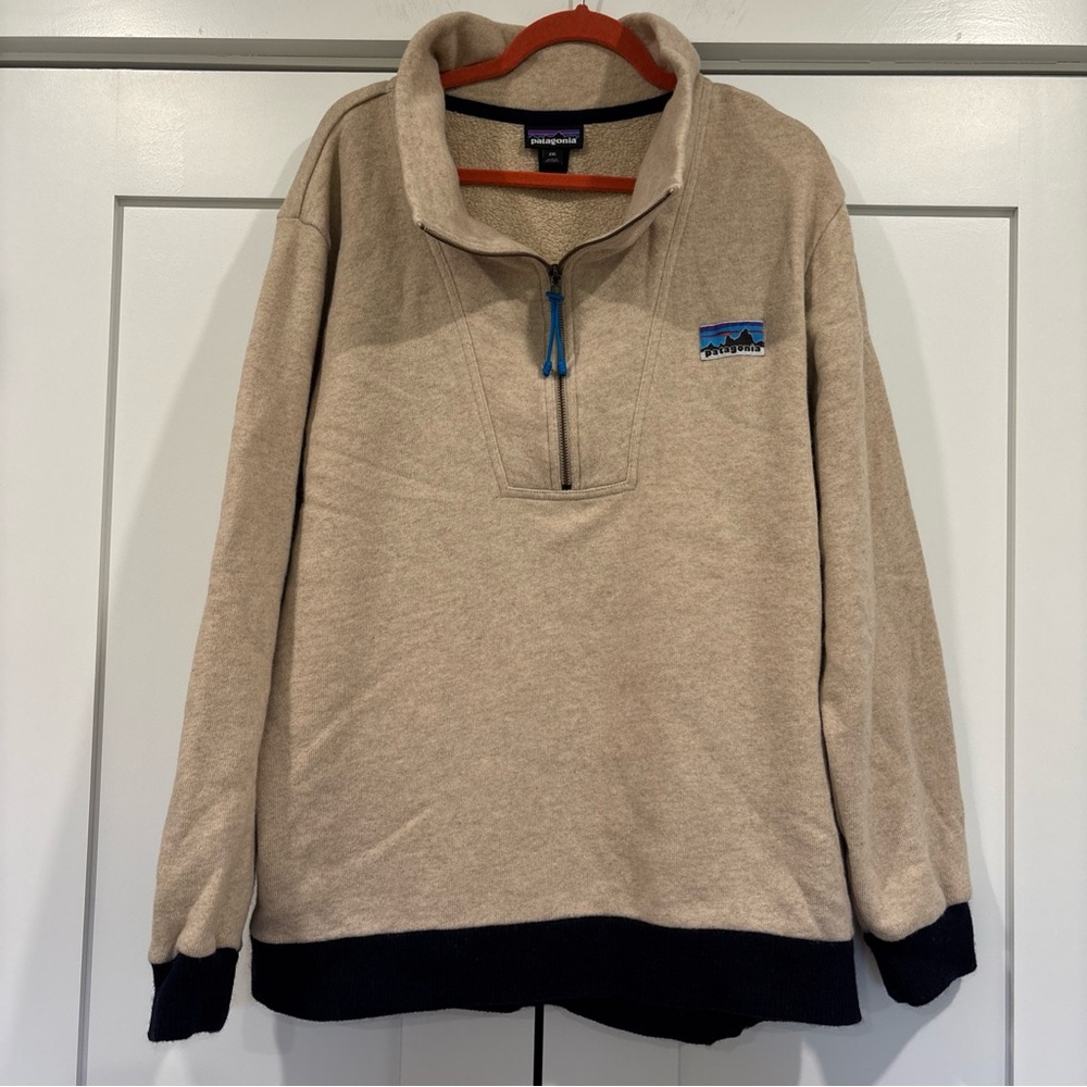 Patagonia Worn Wear Mens 1/2 Zip Woolie Fleece Pullover 2XL Oatmeal Hiking